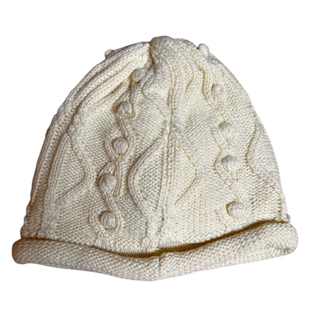 LL Bean Kids Hat Beanie Cream Off white Sweater Knit Girls Youth Size S